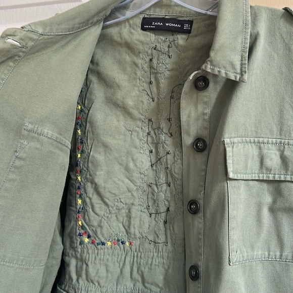 Zara Women's Collar Long Sleeves Button Up Tassel Jacket Olive Green - Picture 10 of 12